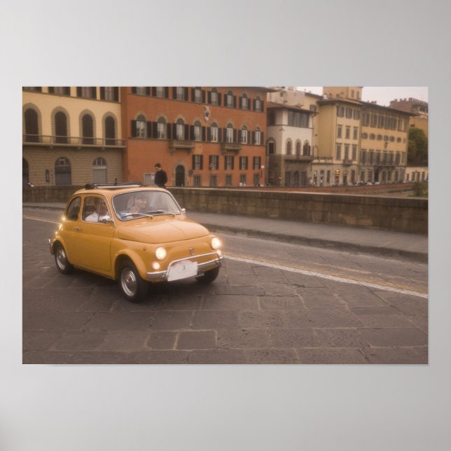 Poster Italie, Florence. Le Rallye Fiat 800 traverse Arno (Devant)