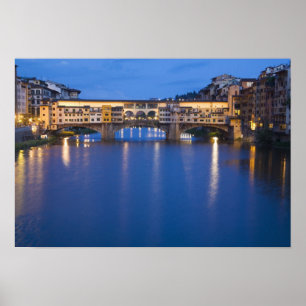 Poster Italie, Florence, Réflexions nocturnes dans