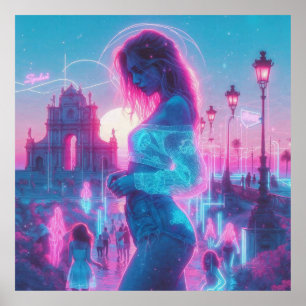 Poster Italie Rêve Éthéré Vaporwave Rétro 35"x35"