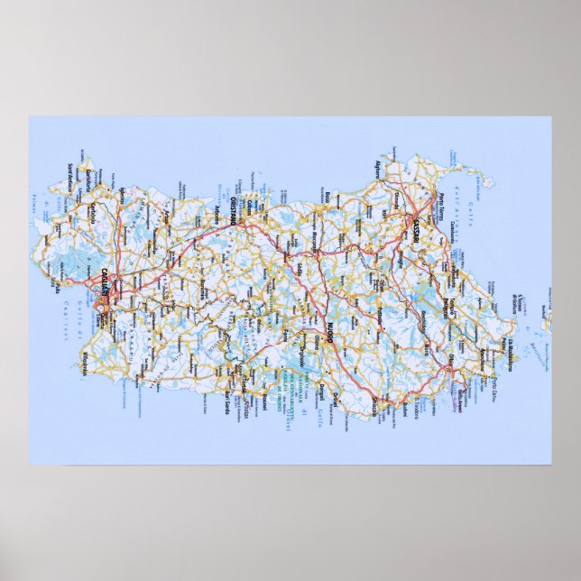 Poster Italie - Sardaigne - Sardaigne Carte - (Devant)