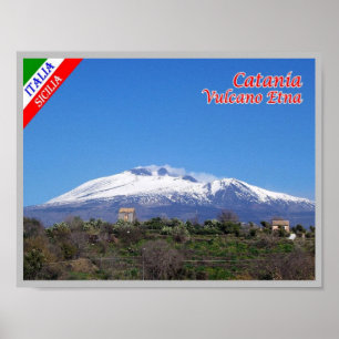 Poster Italie - Sicile - Catane - Etna avec neige -
