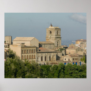 Poster Italie, Sicile, Enna, Vue de la ville depuis Rocca