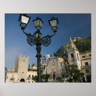 Poster ITALIE, Sicile, TAORMINE : Piazza iX Aprile, San