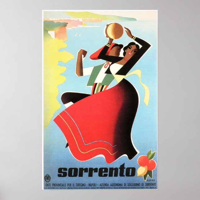 Poster ITALIE SORRENTO Naples Filles Danser Retro Voyage (Devant)