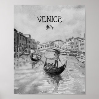 Poster Italie Travel - VENICE souvenir noir et blanc