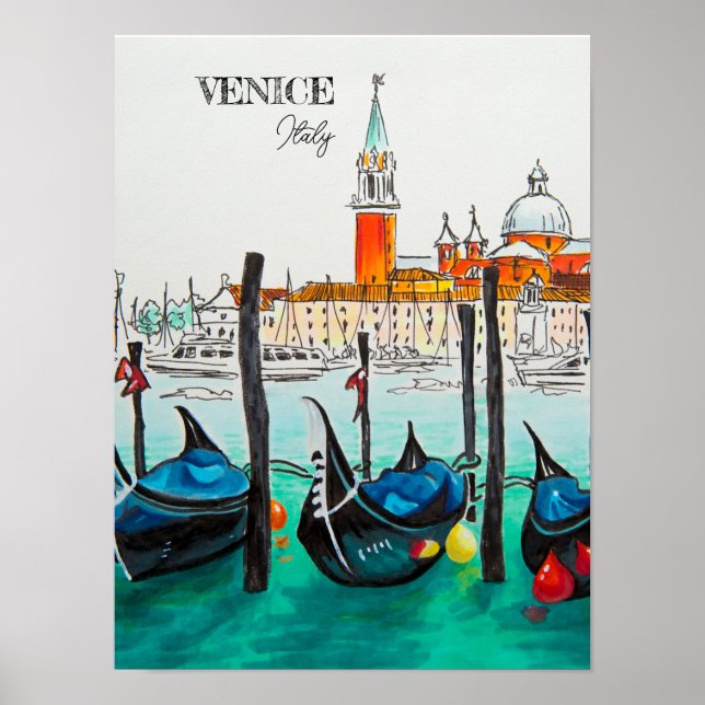 Poster Italie Voyage - VENICE aquarelle souvenir (Devant)