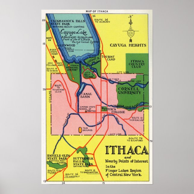 Poster Ithaca et les points d'intérêt voisins (Devant)