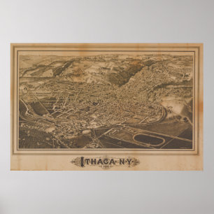 Poster Ithaca New York 1882 Antique Panoramic Map