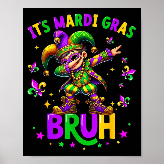 Poster It's Mardi Gras Bruh Dabbing Leprechaun Jester New (Devant)