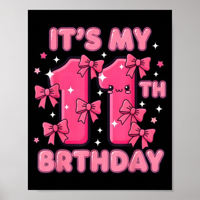 Poster It's My 11th Birthday Coquette Bow Girl Cute 11 Ye (Devant)