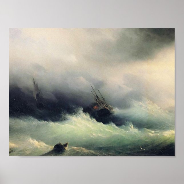 Poster Ivan Aivazovsky - Navires dans une tempête (Devant)