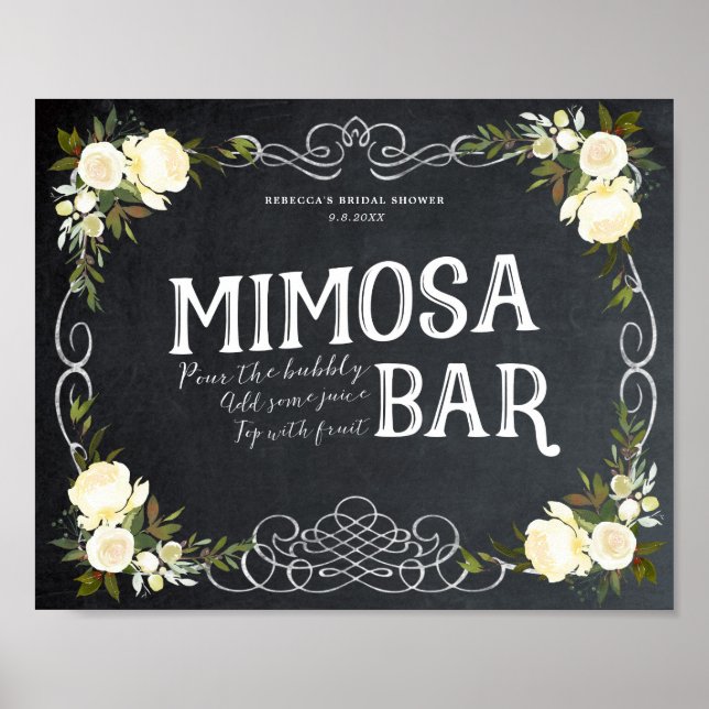 Poster ivoire fleuri Mimosa Bar Signal mariage barbecue e (Devant)