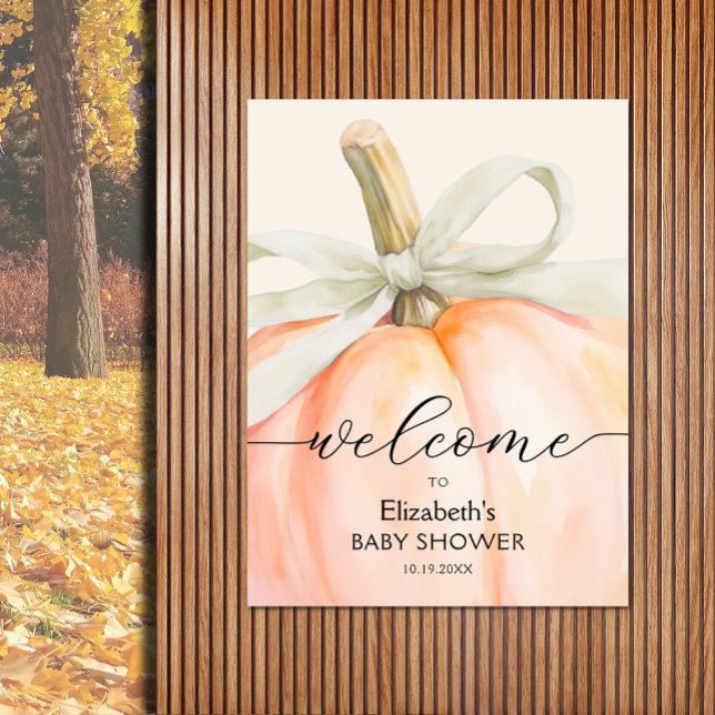 Poster Ivory Bow Petit Baby shower Citrouille Bienvenue (Baby shower pumpkin welcome poster, PRINTED and/or INSTANT DOWNLOAD, choose size when ordering)