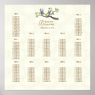 Poster Ivory Vintage Birds Yellow Bloom Seating 12 Tables