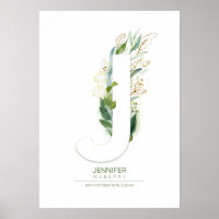 J Lettre Monogram Gold Greenery Foliage Chic