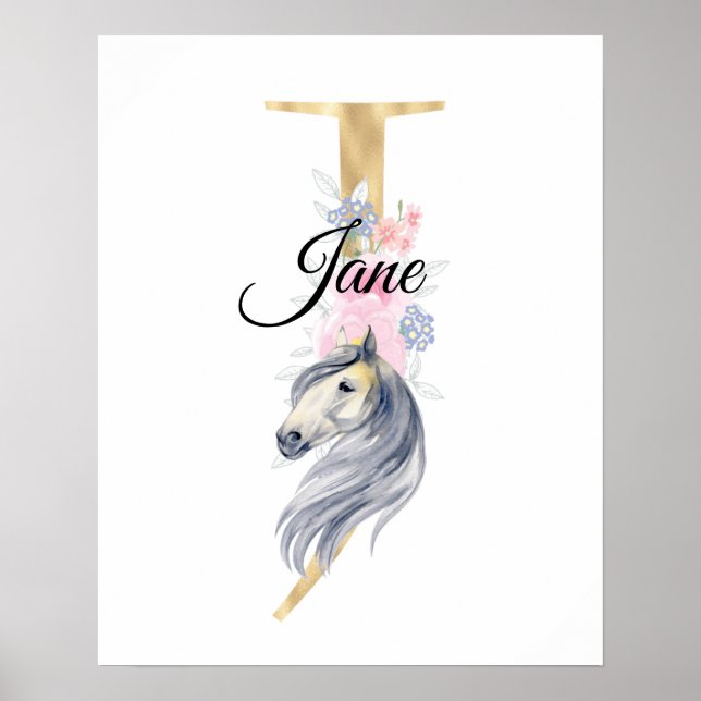 Poster J lettre nom personnalisé monogramme avec cheval (Devant)