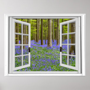 Poster Jacinthes des bois et fenêtre de Faux de vue