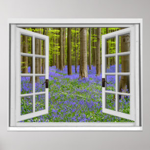 Poster Jacinthes et arbres vue fausse fenêtre