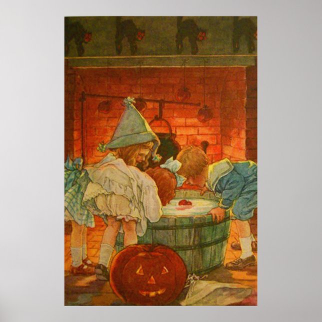 Poster Jack-o'-lantern Citrouille Bobing Apple Black Cat (Devant)