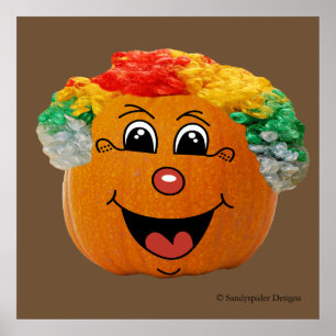 Poster Jack o' Lantern Clown Face, Citrouille d'Halloween