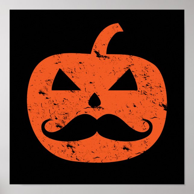 Poster Jack-o'-lantern Mustache Citrouille Funny Hallowee (Devant)