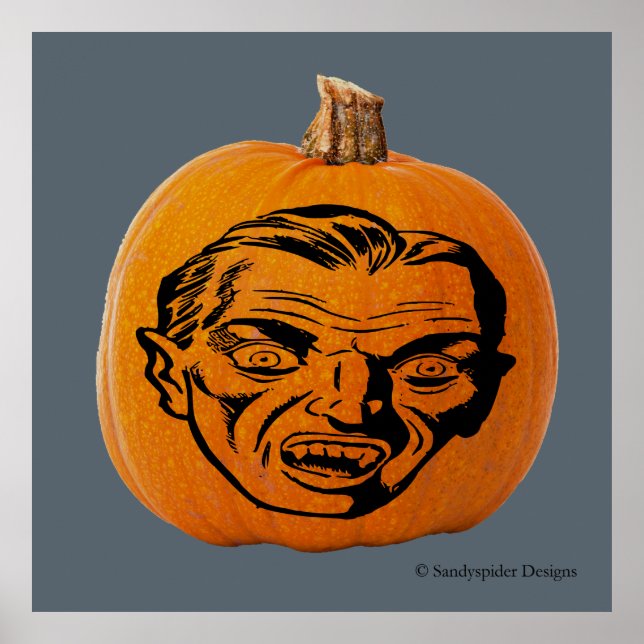 Poster Jack o' Lantern Vampire Face, Citrouille d'Hallowe (Devant)