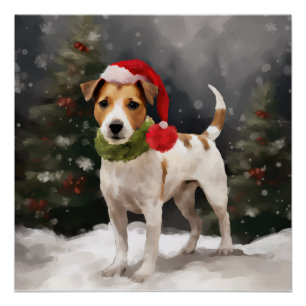 Poster Jack Russell Chien à Noël de neige