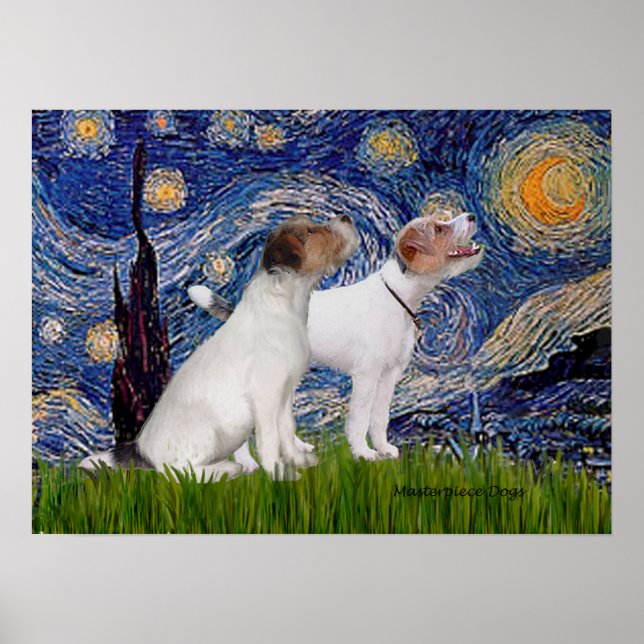Poster Jack Russell Pair 4 - Nuit étoilée (Devant)