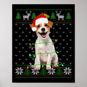 Poster Jack Russell Terrier Chien Noël Arbre Lumières Cou