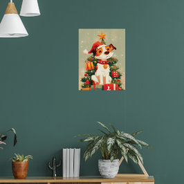 Poster Jack Russell Terrier with Christmas Tree and Gifts