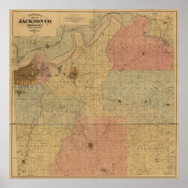 Poster Jackson County, Missouri Antique Map (Devant)