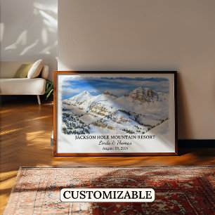 Poster Jackson Hole Mountain Resort Wyoming, Aquarelle