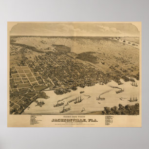 Poster Jacksonville, FL Birdseye Map, Circe 1874