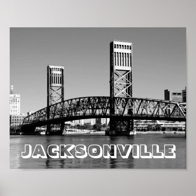 Poster Jacksonville Florida Bridge Photo noir et blanc (Devant)