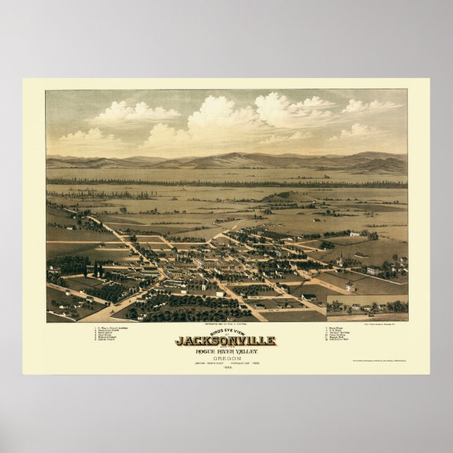 Poster Jacksonville, OU Carte panoramique - 1883 (Devant)