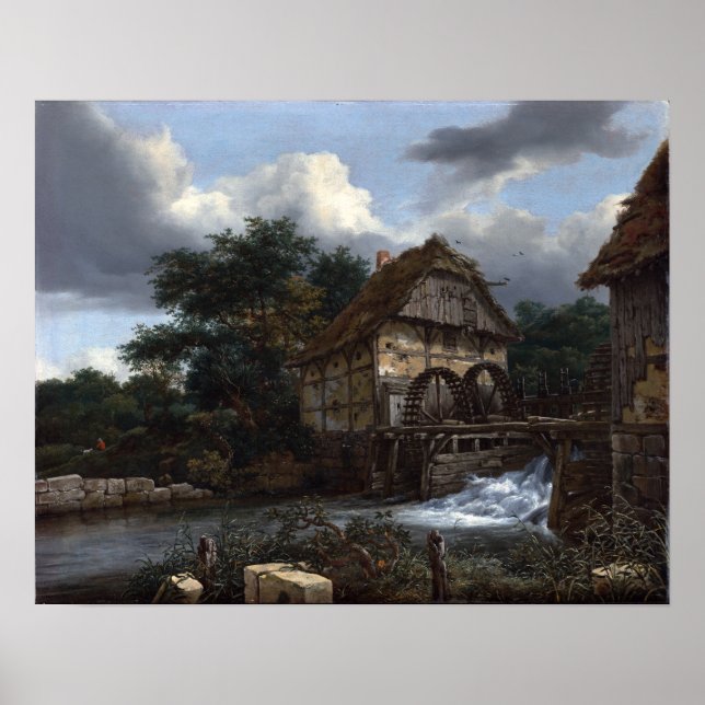Poster Jacob van Ruisdael Deux moulins (Devant)