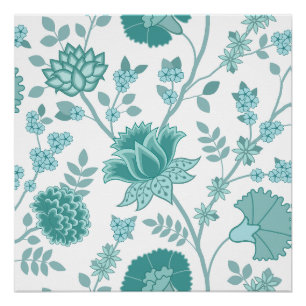 Poster Jacobean Floral Lg Motif Teintures sur blanc
