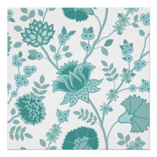 Poster Jacobean Floral Lg Motif Teintures sur blanc