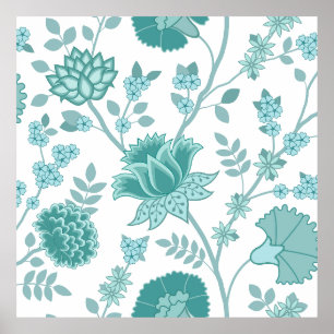 Poster Jacobean Floral Lg Motif Teintures sur blanc