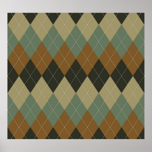 Poster Jacquard Automne : Brown-vert Rhombus Chic