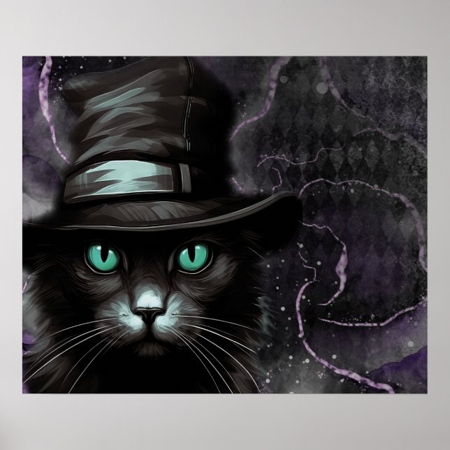 Poster Jacquard Casquette de chat noir Encre d'alcool (Devant)