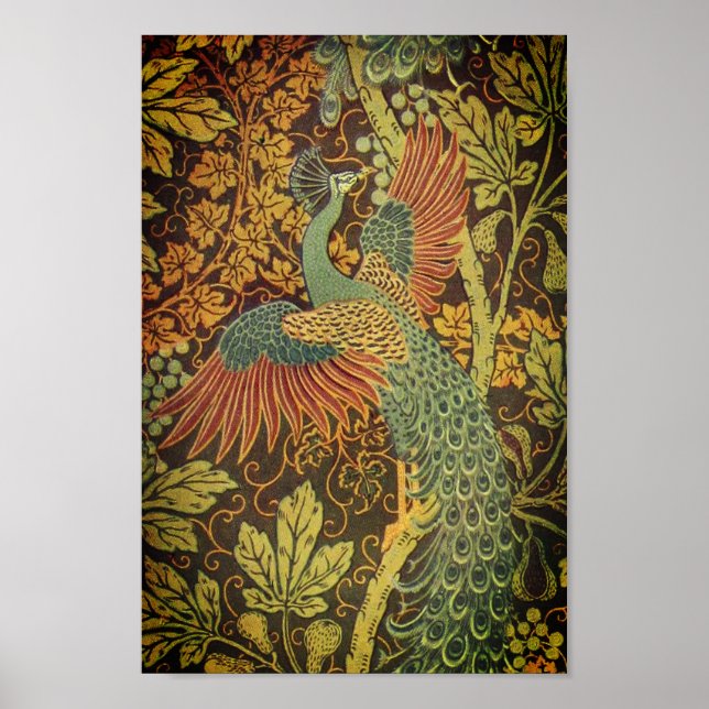 Poster Jacquard victorien à feuilles de paon et de chêne (Devant)