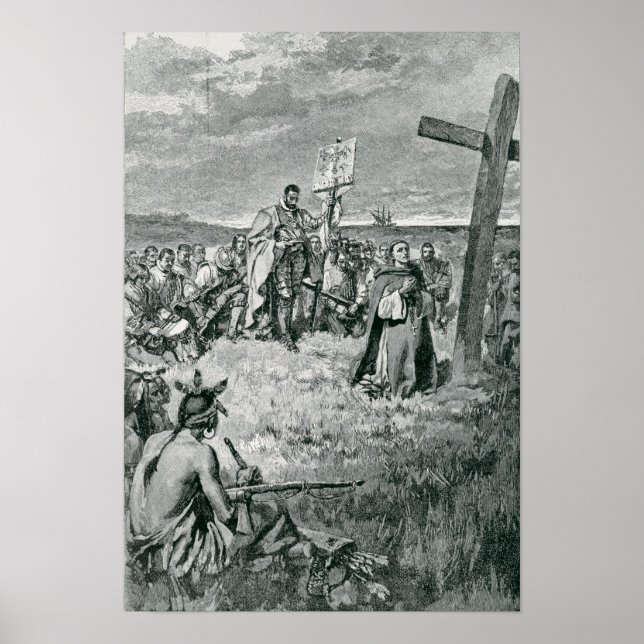 Poster Jacques Cartier Mise en place d'une croix en Gaspe (Devant)