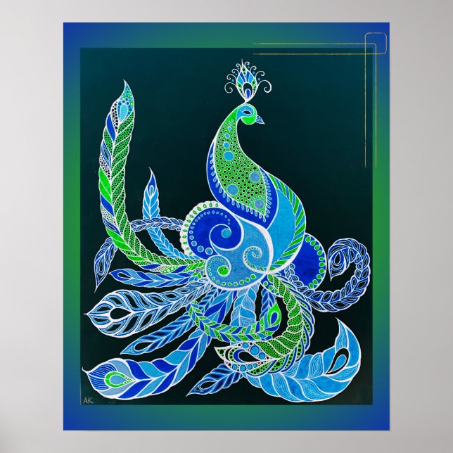 Poster Jade Majesty Elegant Vert et bleu paon (Devant)