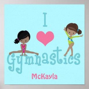 Poster J'adore la gymnastique jolie fille afro-américaine