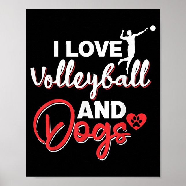 Poster J'adore le volley et les chiens (Devant)