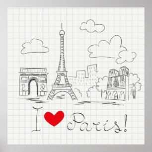 Poster J'adore l'illustration du croquis cool à Paris