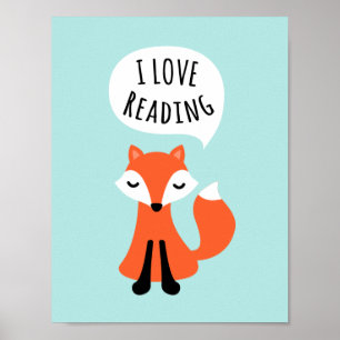 Poster J'adore lire une jolie illustration de renard de d