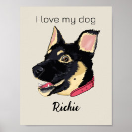 Poster J'adore mon chien mignon berger allemand nom de ch