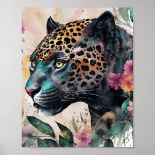Poster Jaguar Aquarelle Florale